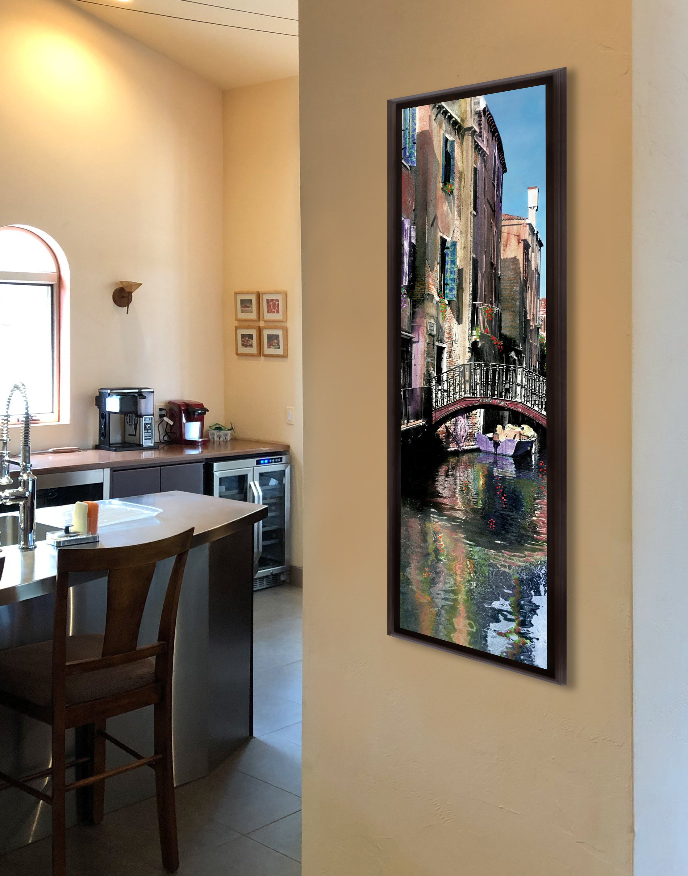 "Canal with Reflections" TALL SKINNY CANVAS FRAMED PRINT "15 X 45"