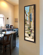 Load image into Gallery viewer, &quot;Vespa and Bike&quot; TALL SKINNY CANVAS FRAMED PRINT &quot;15 X 45&quot;

