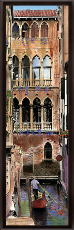 Load image into Gallery viewer, &quot;Canal with Gondolier&quot; TALL SKINNY CANVAS FRAMED PRINT &quot;15 X 45&quot;
