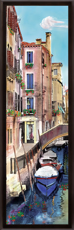Load image into Gallery viewer, &quot;Canal with Shop&quot; TALL SKINNY CANVAS FRAMED PRINT &quot;15 X 45&quot;
