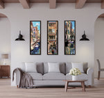 Load image into Gallery viewer, &quot;Canal with Gondolier&quot; TALL SKINNY CANVAS FRAMED PRINT &quot;15 X 45&quot;
