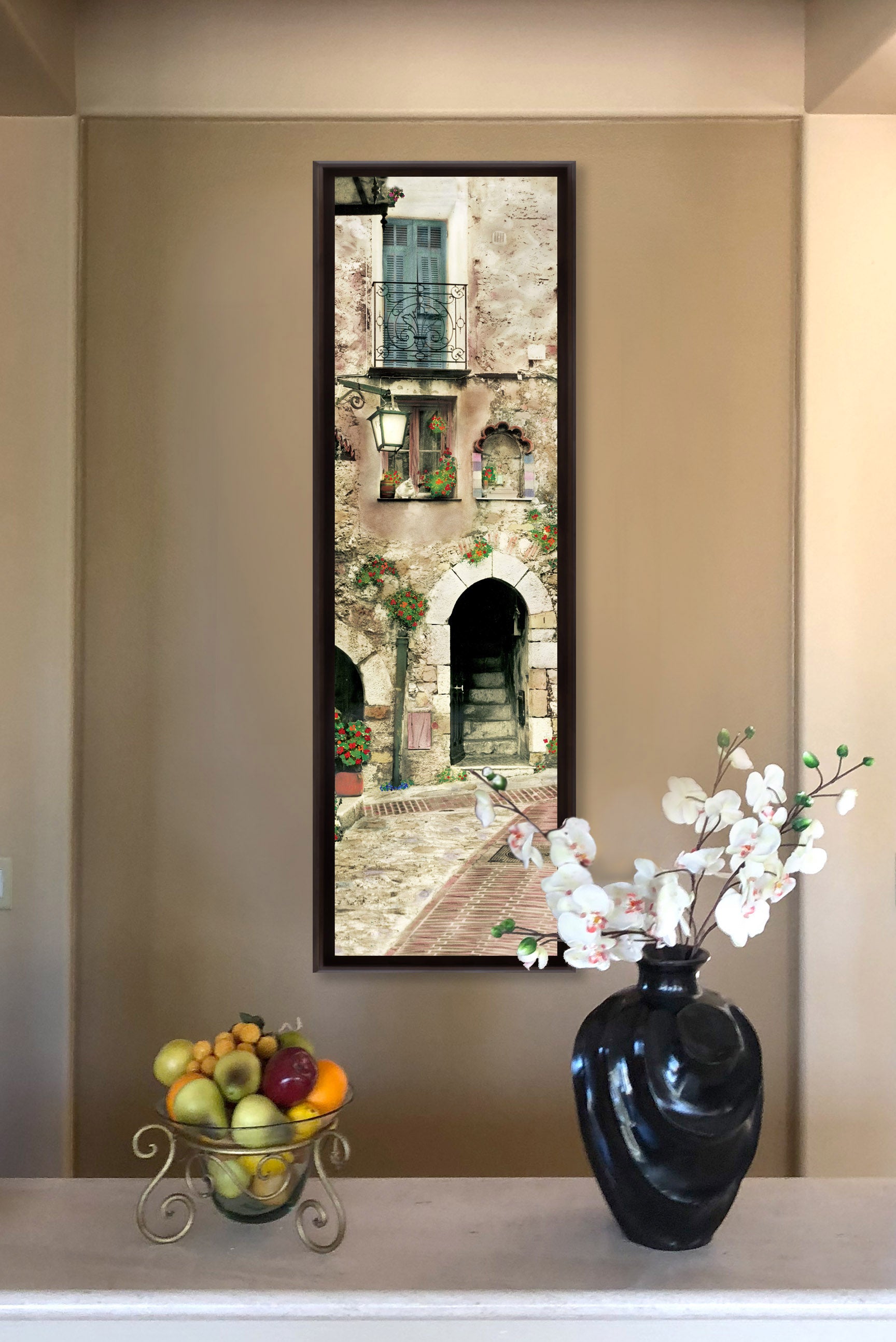 "Cat in a Medieval Window" TALL SKINNY CANVAS FRAMED PRINT "15 X 45"