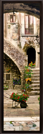 Load image into Gallery viewer, &quot;Wheelbarrow of Roses&quot; TALL SKINNY CANVAS FRAMED PRINT &quot;15 X 45&quot;
