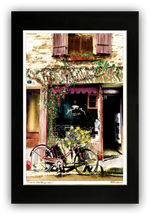 Load image into Gallery viewer, &quot;Bike at a Restaurant&quot; Signed Matted &amp; Framed
