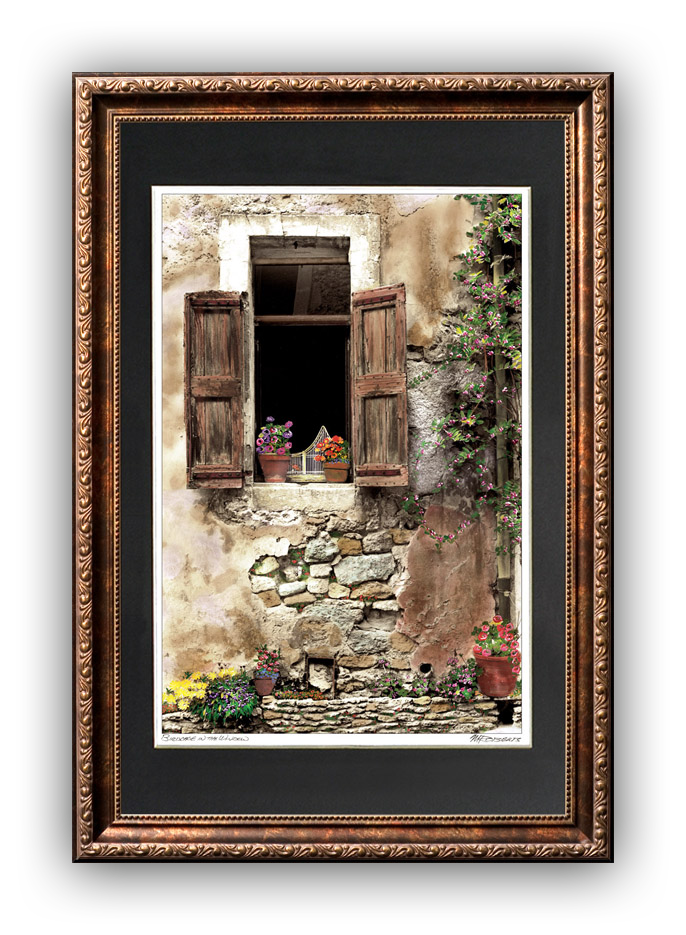 "Bird Cage in the Window" Signed Matted & Framed