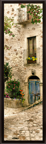 Load image into Gallery viewer, &quot;Balcony with Blue Door&quot; TALL SKINNY CANVAS FRAMED PRINT &quot;15 X 45&quot;
