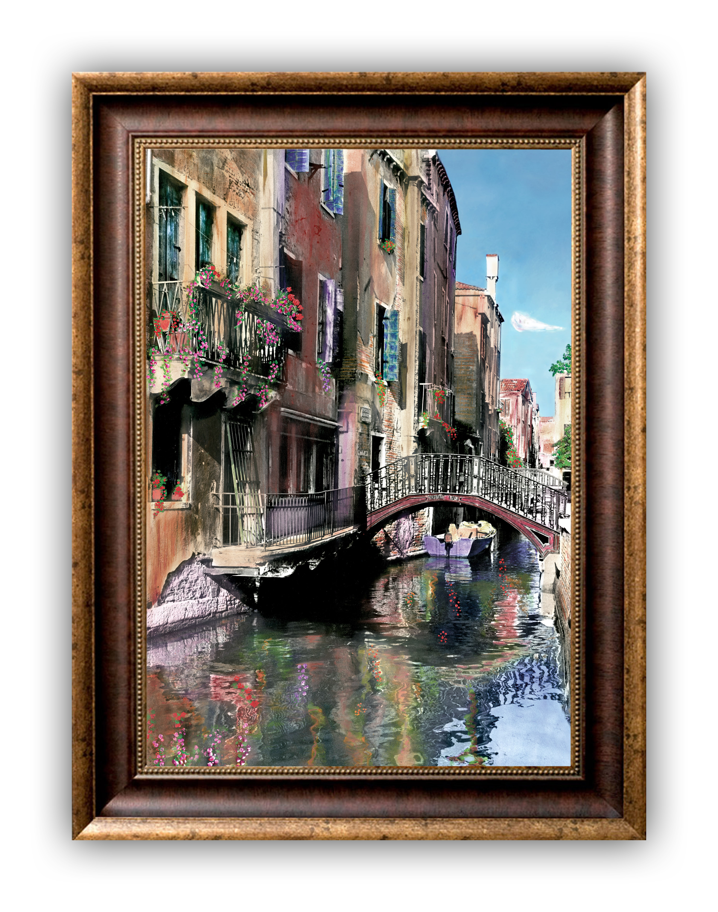 “Canal with Reflections" FRAMED CANVAS ARTIST SIGNED 24"x 32"