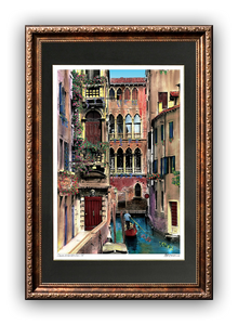 “Canal with Gondolier" Signed Matted & Framed
