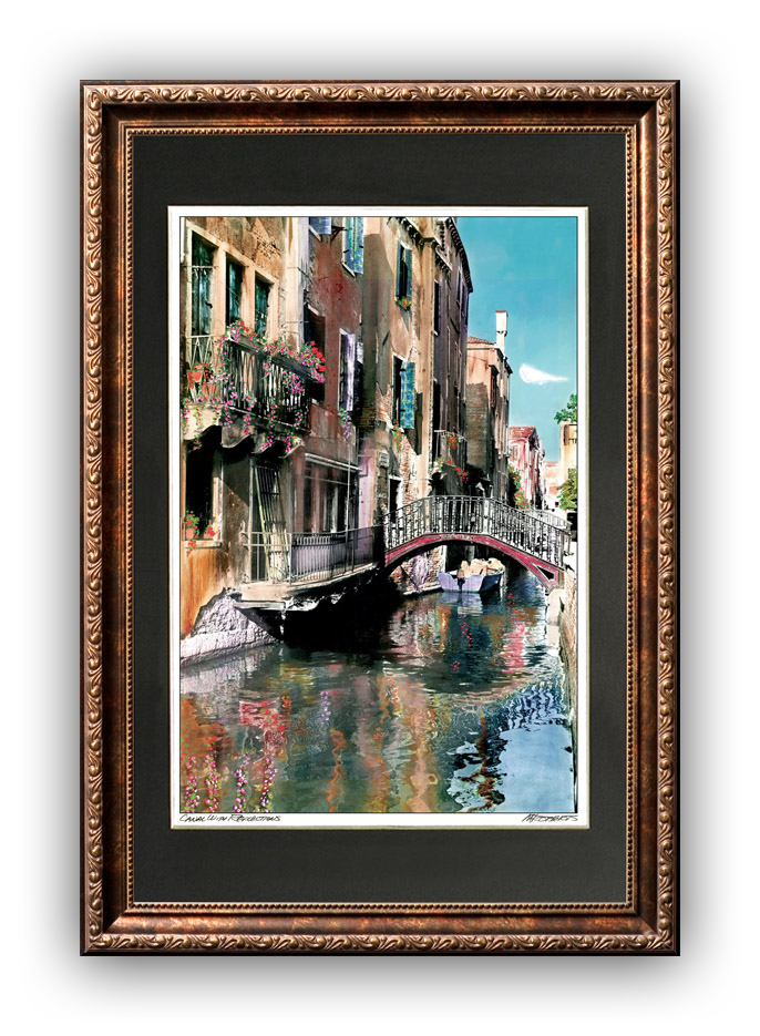 “Canal with Reflections" Signed Matted & Framed