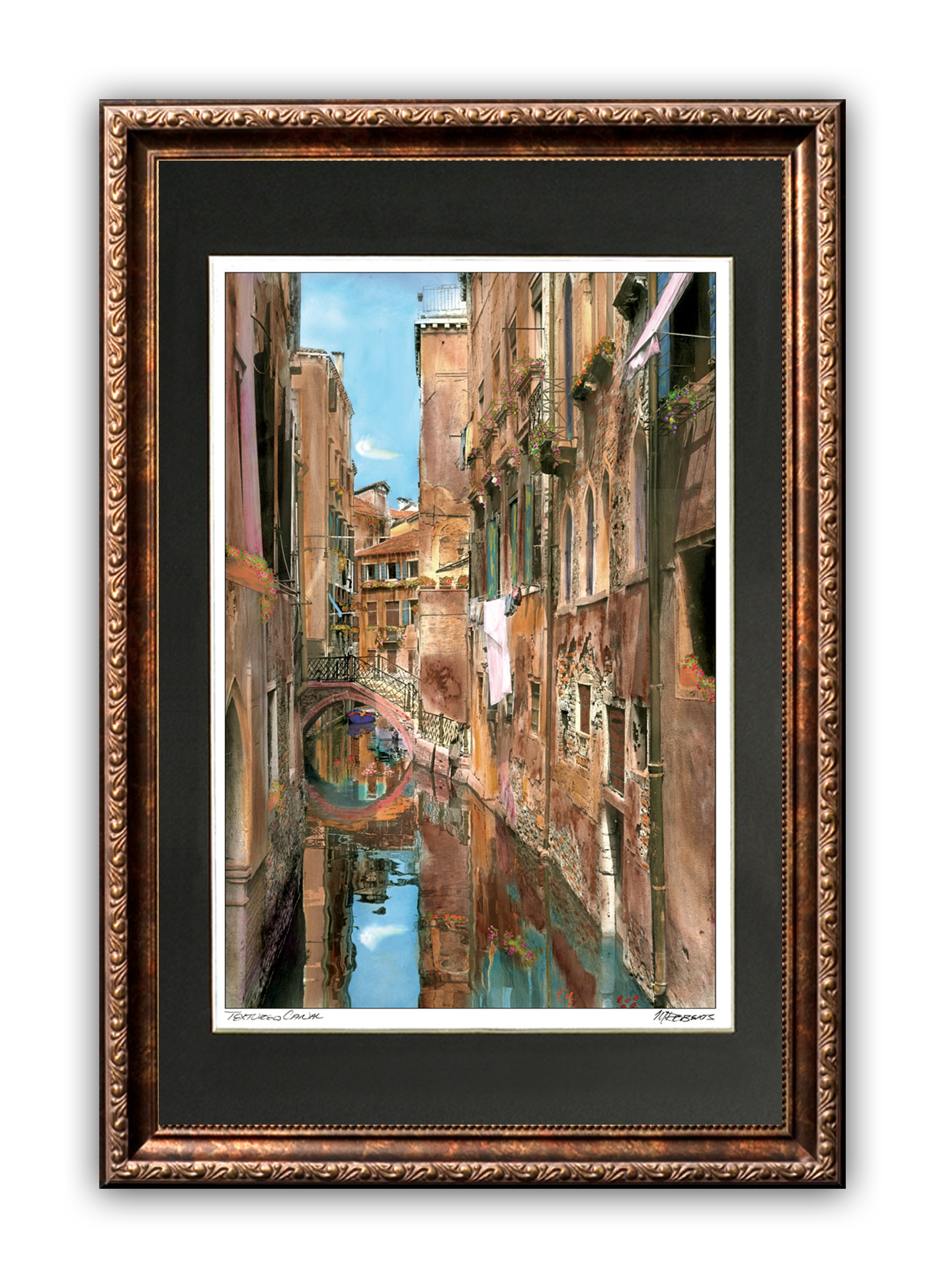 "Textured Canal" Signed Matted & Framed