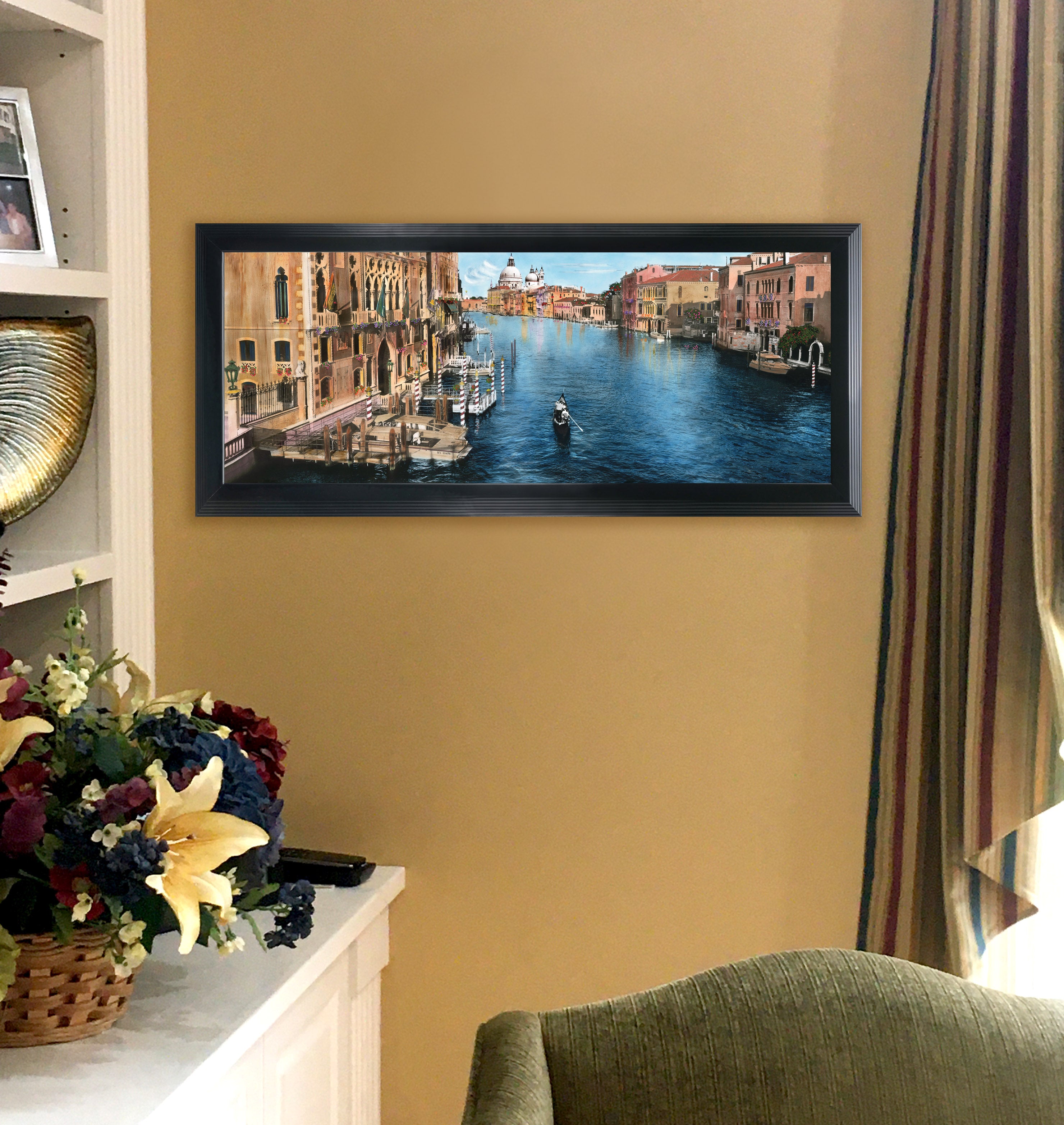 "Venice Canal with Gondolier' FRAMED CANVAS 15"x 35" SIGNED