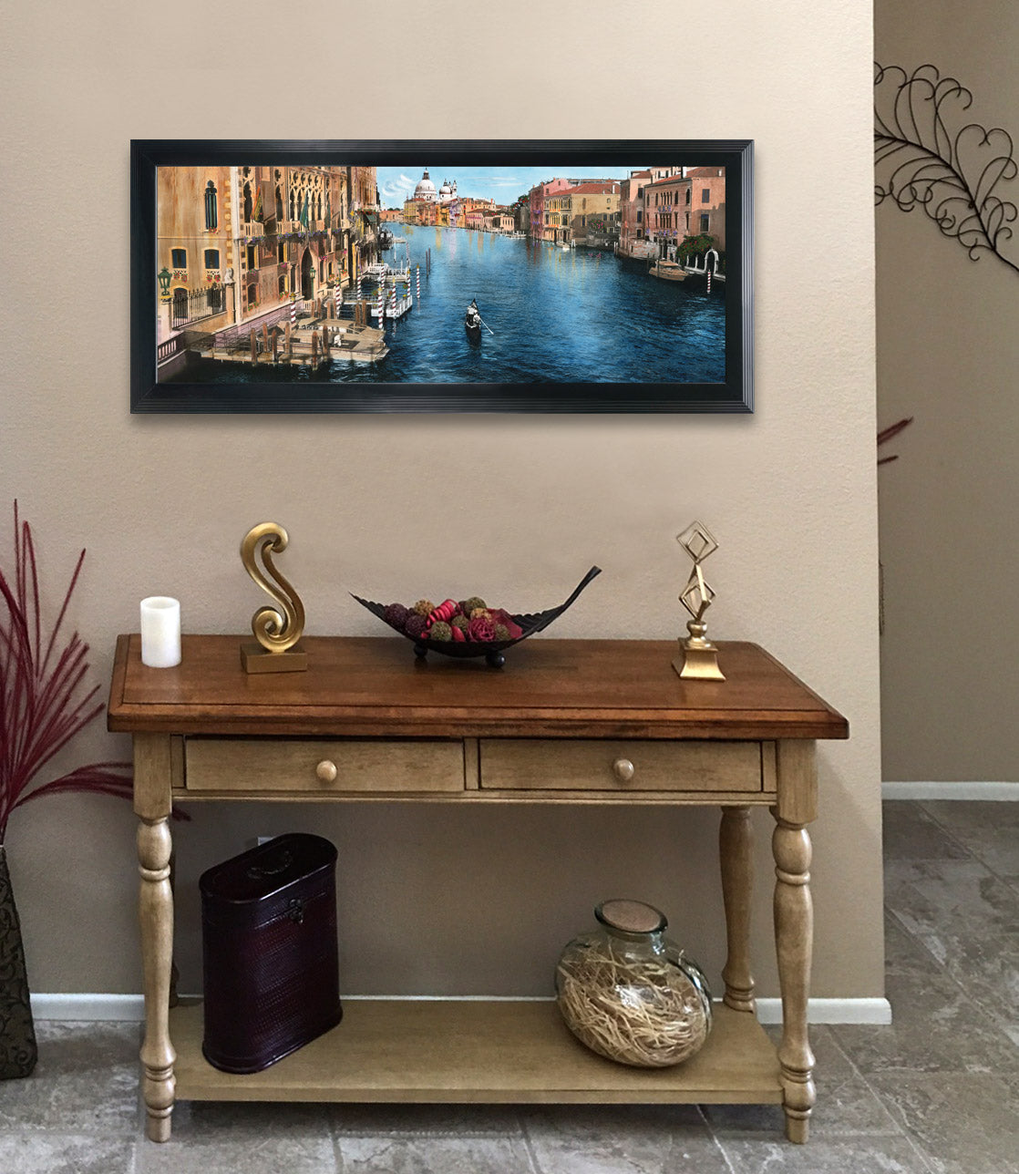 "Venice Canal with Gondolier' FRAMED CANVAS 15"x 35" SIGNED